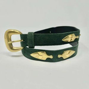 Laurel Italian Green Suede Belt Gold Arrowhead Western Accent Womens Size 36